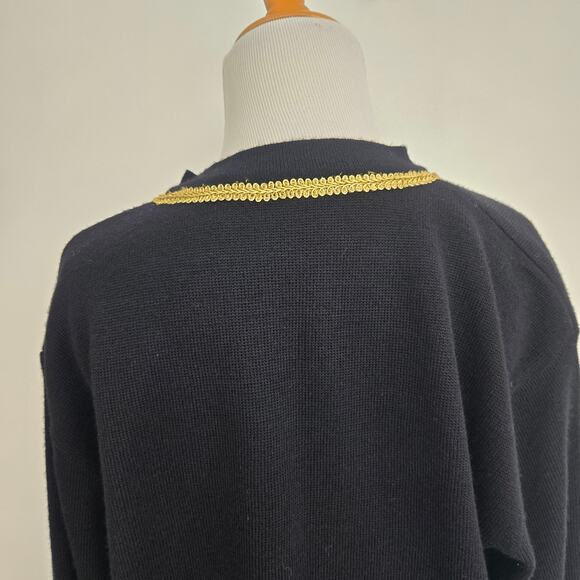 Vintage Talbots Wool Cardigan Sweater Black Gold Trim Holiday Women Large - Picture 7 of 11